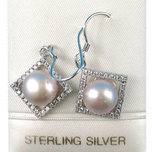 Load image into Gallery viewer, Sterling Silver Lavender Pearl CZ Rhombus Hook Earrings