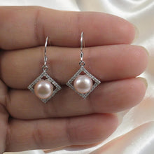 Load image into Gallery viewer, Sterling Silver Lavender Pearl CZ Rhombus Hook Earrings