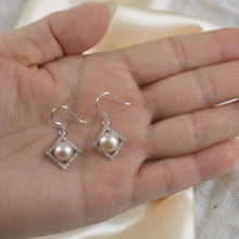 Load image into Gallery viewer, Sterling Silver Lavender Pearl CZ Rhombus Hook Earrings