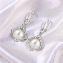 Load image into Gallery viewer, Sterling Silver Lavender Pearl CZ Rhombus Hook Earrings