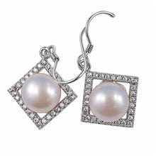 Load image into Gallery viewer, Sterling Silver Lavender Pearl CZ Rhombus Hook Earrings