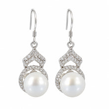 Load image into Gallery viewer, Sterling Silver White Pearl CZ Drop Hook Earrings