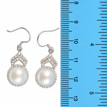 Load image into Gallery viewer, Sterling Silver White Pearl CZ Drop Hook Earrings