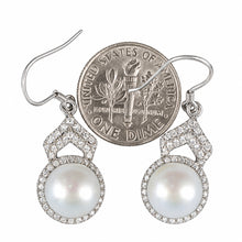Load image into Gallery viewer, Sterling Silver White Pearl CZ Drop Hook Earrings