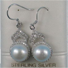 Load image into Gallery viewer, Sterling Silver White Pearl CZ Drop Hook Earrings
