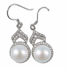 Load image into Gallery viewer, Sterling Silver White Pearl CZ Drop Hook Earrings