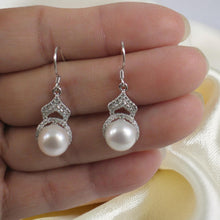 Load image into Gallery viewer, Sterling Silver White Pearl CZ Drop Hook Earrings