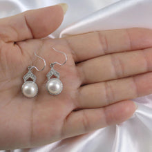 Load image into Gallery viewer, Sterling Silver White Pearl CZ Drop Hook Earrings
