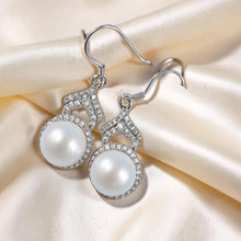 Load image into Gallery viewer, Sterling Silver White Pearl CZ Drop Hook Earrings