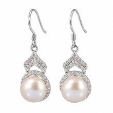 Load image into Gallery viewer, Sterling Silver Pink Pearl CZ Drop Hook Earrings