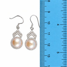Load image into Gallery viewer, Sterling Silver Pink Pearl CZ Drop Hook Earrings