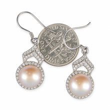 Load image into Gallery viewer, Sterling Silver Pink Pearl CZ Drop Hook Earrings