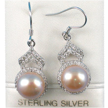Load image into Gallery viewer, Sterling Silver Pink Pearl CZ Drop Hook Earrings