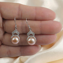 Load image into Gallery viewer, Sterling Silver Pink Pearl CZ Drop Hook Earrings
