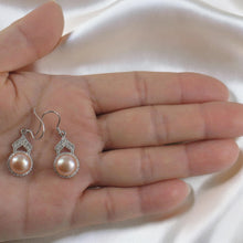 Load image into Gallery viewer, Sterling Silver Pink Pearl CZ Drop Hook Earrings