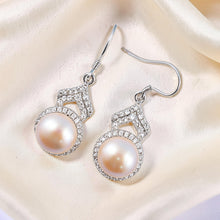 Load image into Gallery viewer, Sterling Silver Pink Pearl CZ Drop Hook Earrings