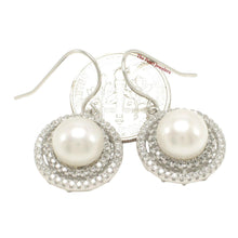 Load image into Gallery viewer, Sterling Silver White Pearl CZ Double Circle Hook Earrings