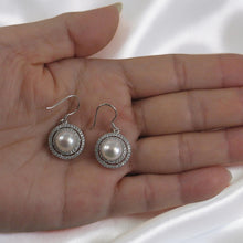 Load image into Gallery viewer, Sterling Silver White Pearl CZ Double Circle Hook Earrings