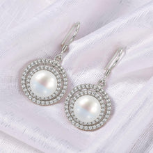 Load image into Gallery viewer, Sterling Silver White Pearl CZ Double Circle Hook Earrings
