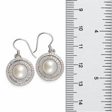 Load image into Gallery viewer, Sterling Silver Peach Pearl CZ Double Circle Hook Earrings