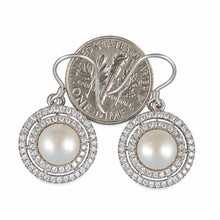 Load image into Gallery viewer, Sterling Silver Peach Pearl CZ Double Circle Hook Earrings