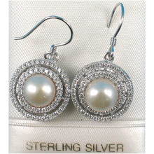 Load image into Gallery viewer, Sterling Silver Peach Pearl CZ Double Circle Hook Earrings