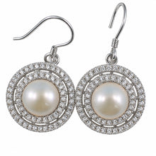 Load image into Gallery viewer, Sterling Silver Peach Pearl CZ Double Circle Hook Earrings