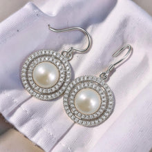 Load image into Gallery viewer, Sterling Silver Peach Pearl CZ Double Circle Hook Earrings