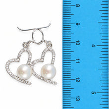 Load image into Gallery viewer, Sterling Silver White Pearl CZ Heart Hook Earrings