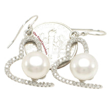 Load image into Gallery viewer, Sterling Silver White Pearl CZ Heart Hook Earrings