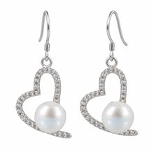 Load image into Gallery viewer, Sterling Silver White Pearl CZ Heart Hook Earrings