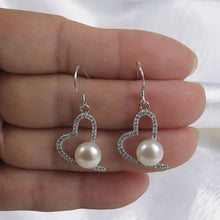 Load image into Gallery viewer, Sterling Silver White Pearl CZ Heart Hook Earrings
