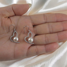 Load image into Gallery viewer, Sterling Silver White Pearl CZ Heart Hook Earrings