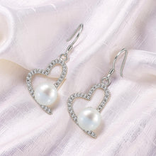 Load image into Gallery viewer, Sterling Silver White Pearl CZ Heart Hook Earrings