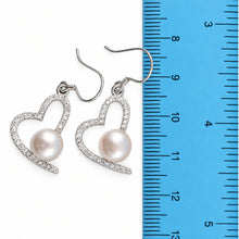 Load image into Gallery viewer, Sterling Silver Lavender Pearl CZ Heart Hook Earrings