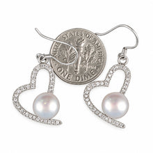 Load image into Gallery viewer, Sterling Silver Lavender Pearl CZ Heart Hook Earrings