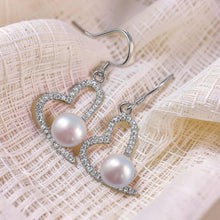 Load image into Gallery viewer, Sterling Silver Lavender Pearl CZ Heart Hook Earrings