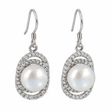 Load image into Gallery viewer, Sterling Silver White Pearl 54 CZ Hook Earrings