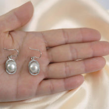 Load image into Gallery viewer, Sterling Silver White Pearl 54 CZ Hook Earrings