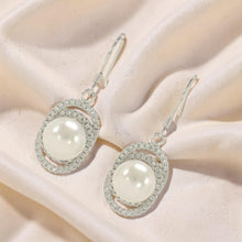 Load image into Gallery viewer, Sterling Silver White Pearl 54 CZ Hook Earrings