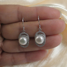 Load image into Gallery viewer, Sterling Silver White Pearl 54 CZ Hook Earrings
