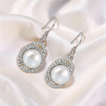 Load image into Gallery viewer, Sterling Silver White Pearl 54 CZ Hook Earrings