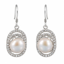 Load image into Gallery viewer, Sterling Silver White Pearl 54 CZ Hook Earrings