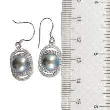 Load image into Gallery viewer, Sterling Silver Black Pearl 54 CZ Hook Earrings