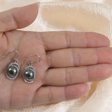 Load image into Gallery viewer, Sterling Silver Black Pearl 54 CZ Hook Earrings
