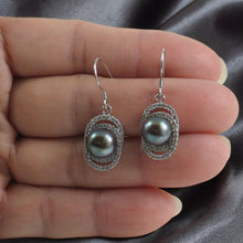 Load image into Gallery viewer, Sterling Silver Black Pearl 54 CZ Hook Earrings