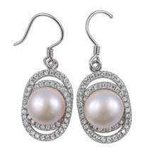 Load image into Gallery viewer, Sterling Silver Pink Pearl CZ Hook Earrings (54 CZ)
