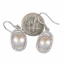 Load image into Gallery viewer, Sterling Silver Pink Pearl CZ Hook Earrings (54 CZ)