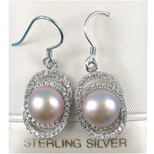 Load image into Gallery viewer, Sterling Silver Pink Pearl CZ Hook Earrings (54 CZ)