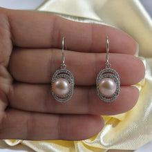 Load image into Gallery viewer, Sterling Silver Pink Pearl CZ Hook Earrings (54 CZ)
